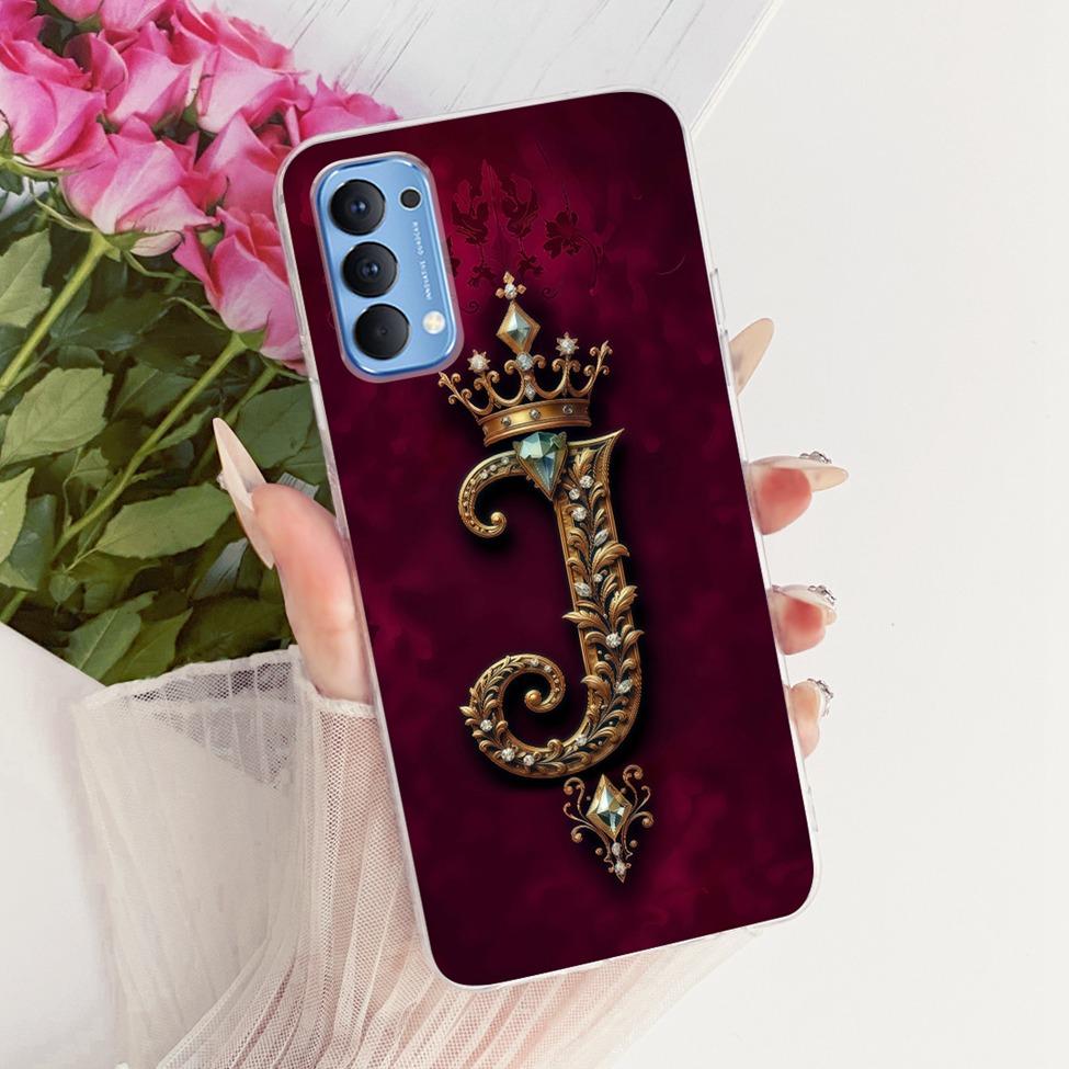 Transparent Für Oppo Reno4 4G Hülle CPH2113 Luxuriöse Krone A-Z Buchstaben 2D Flaches Muster Weicher Bumper Für Oppo Reno 4 4G Handyhülle