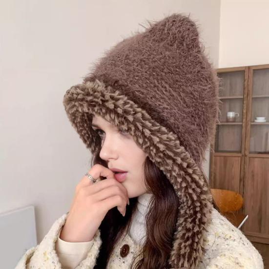 Women Hat Bear Ear Design Thickened Plush Ear Protection Hat Skiing Camping Travel Autumn Winter Headwear