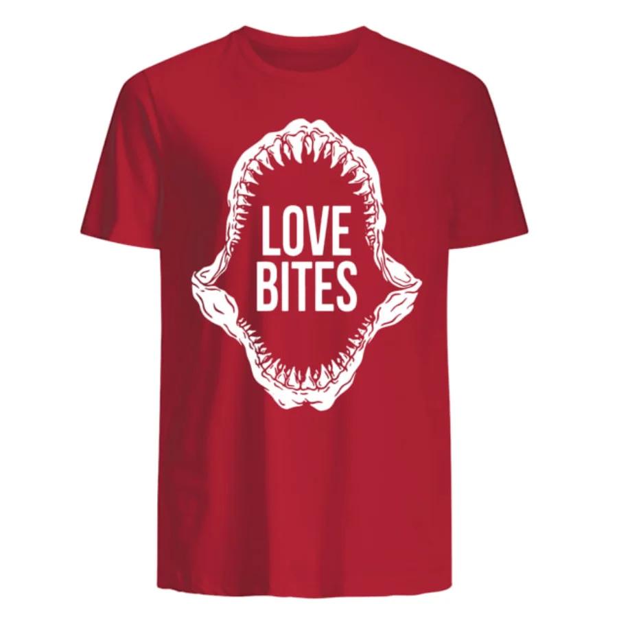 

Футболка с принтом Челюсти Акулы Love Bites Новая 100% Хлопок Круглый Вырез Летняя Короткий Рукав Повседневная Мужская Футболка Размер S3XL S
