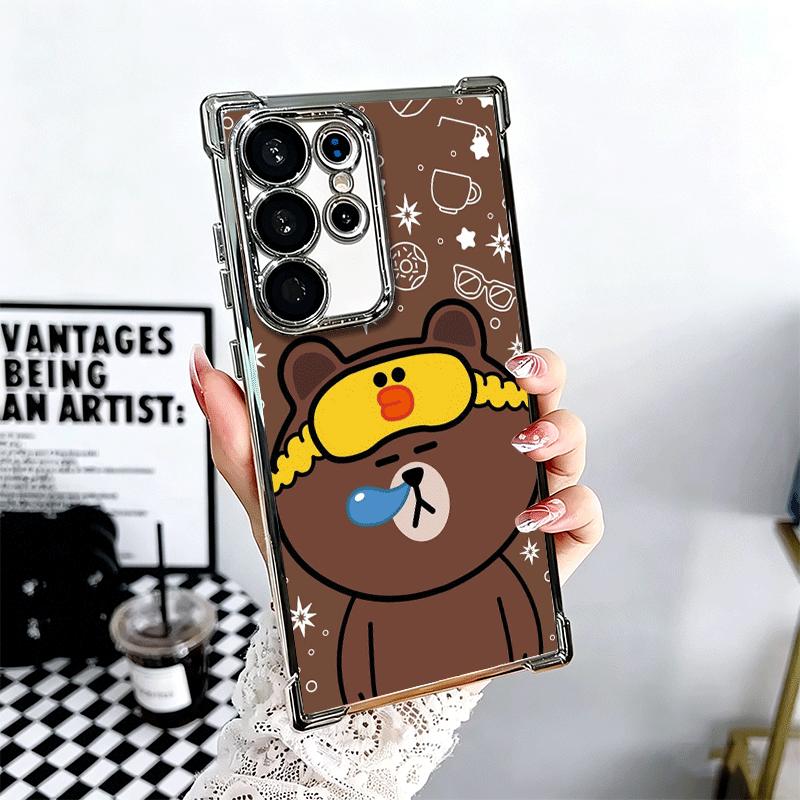 Cartoon Bear B-Browns C-Conys Plating Phone Case For Samsung Galaxy S24 S25 FE S26 Edge S23 Ultra S22 S21 Plus S20 Anti-Fall Air