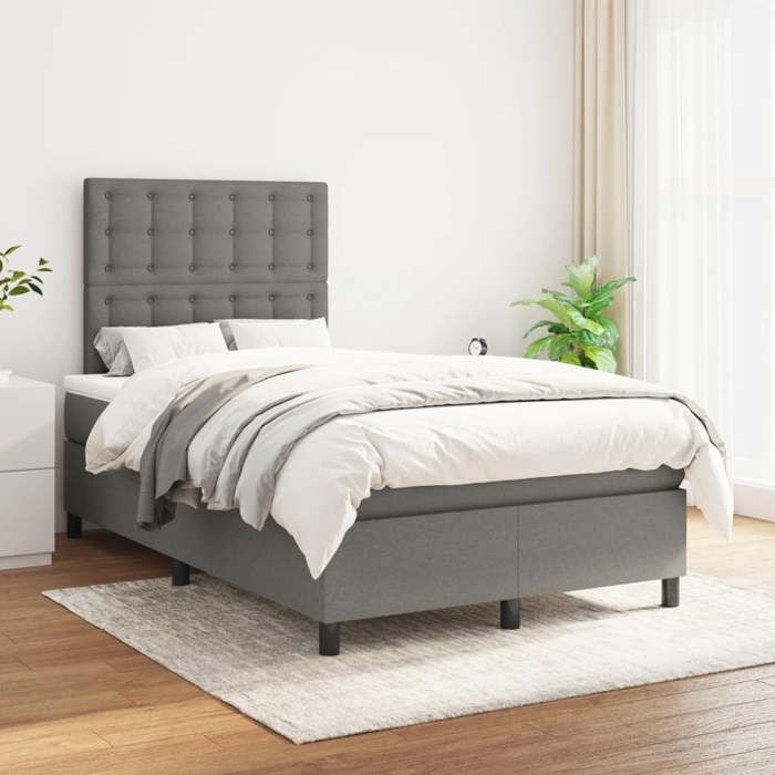 Maison Exclusive - Sommier à lattes de lit avec matelas gris foncé 120x190cm tissu