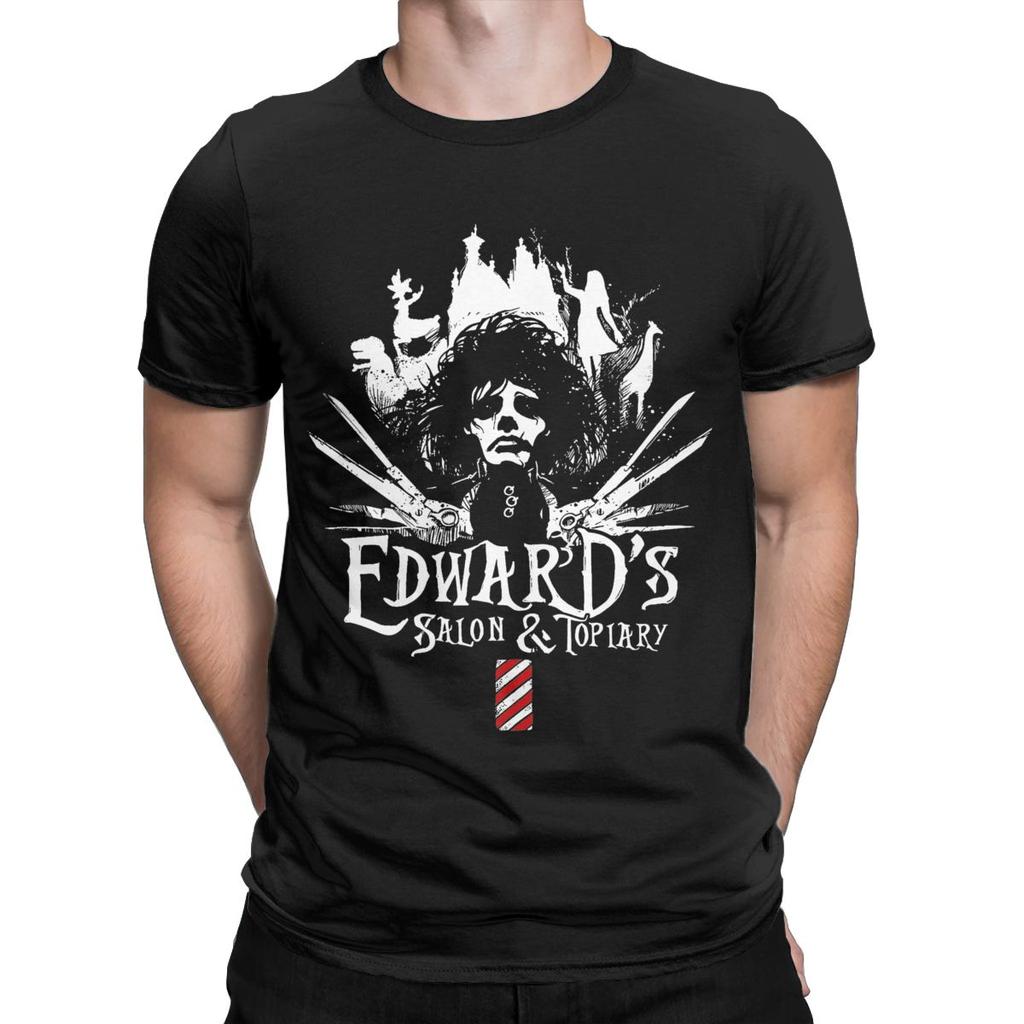 Edward Salon und Topiary Scherenhände Herren T-Shirt Vintage T-Shirt Kurzarm Rundhals T-Shirts Reine Baumwolle Party Tops