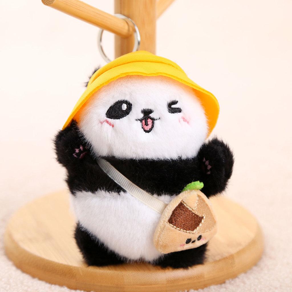 Short Plush Panda Charm With Hat For School Bag Decoration