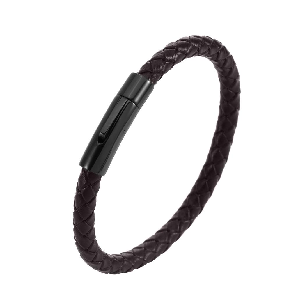 European and American Leather Bracelet Stainless Steel Snap Button Men's Woven Leather Bracelet