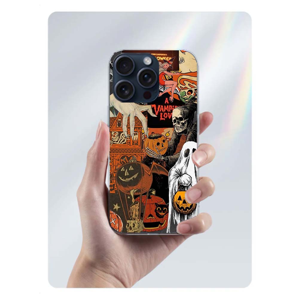 Halloween Fall Art Witch Cat Clear Phone Case For Iphone 17 Air 16 Pro Max 15 Pro 14 Plus 17E 16E 11 13 12 Mini Cover Cases Fund