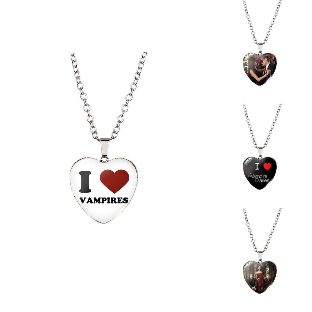 Trendy Heart Shaped Necklace For Vampire Diaries Fans Stunning Alloy And Glass Pendant