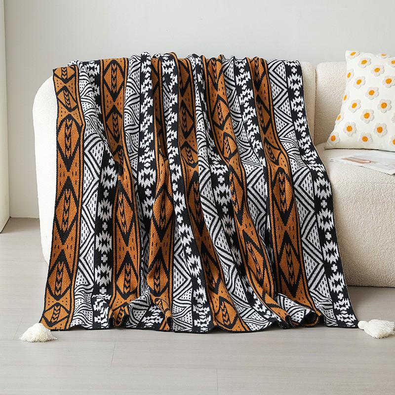 Bohemian Thick Fleece Blanket Office Nap Bed Throw Airplane Travel Cozy Warm Lightweight Soft Acrylic 130x170cm
