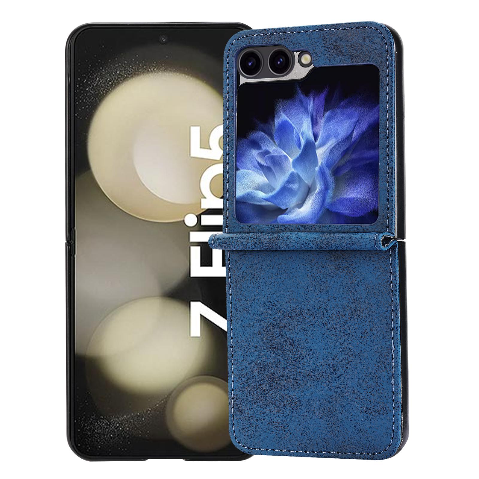 

DF-05 For Samsung Galaxy Z Flip5 5G Case Shockproof PC+PU Leather Phone Cover Blue