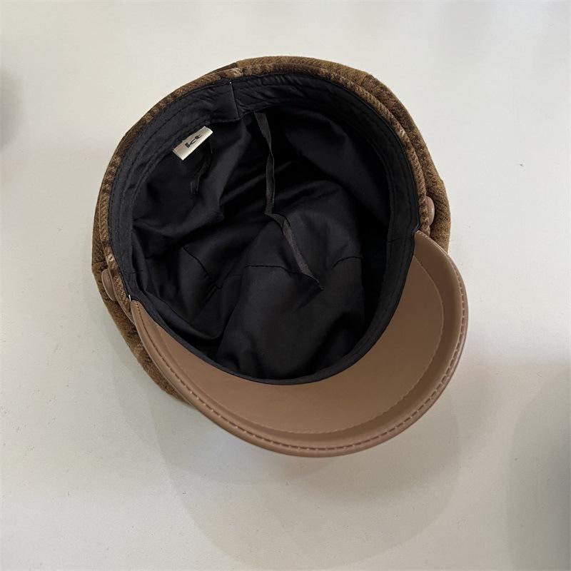 English Plaid Octagonal Hat Children Autumn and Winter Woolen Beret Literary Retro Versatile Face Small Newsboy Painter Hat