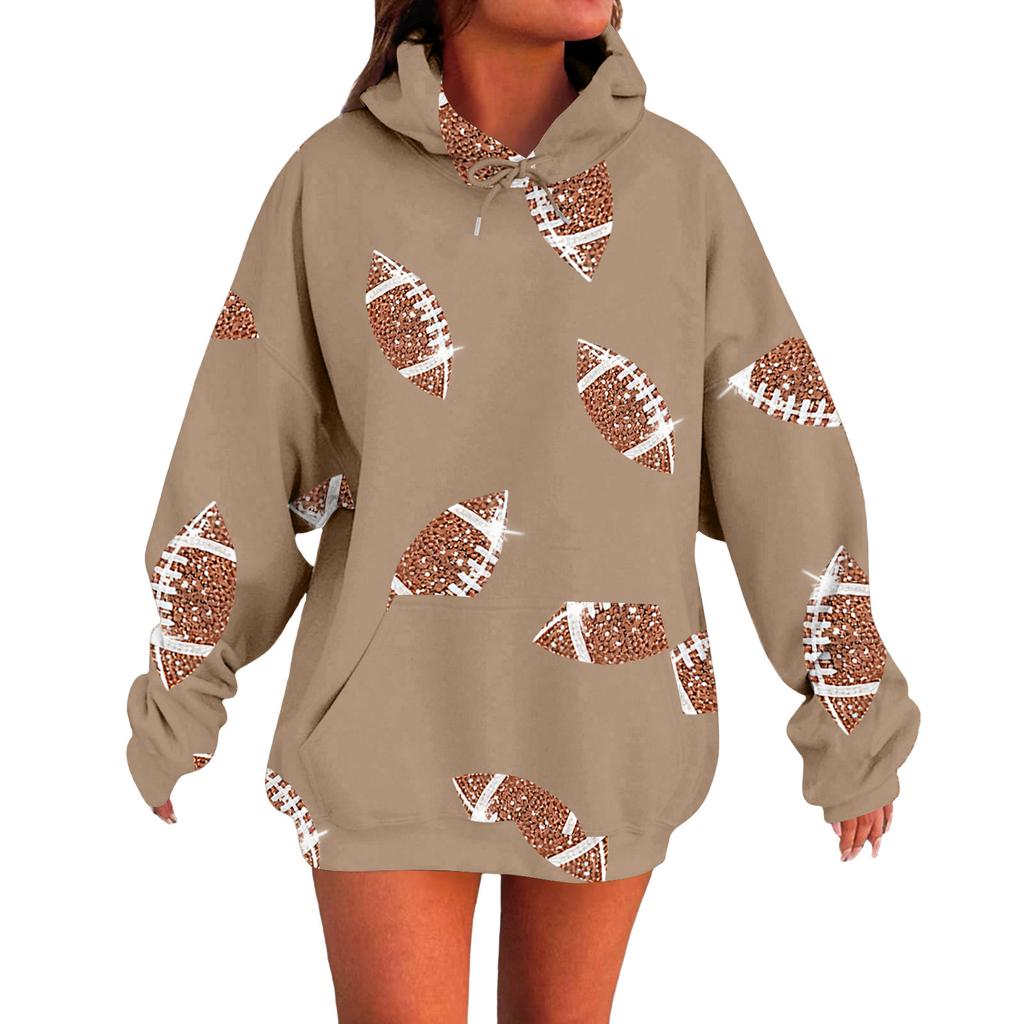 Ladies' Loose Comfortable Casual Fashionable Rugby Print Hooded Sweatshirt