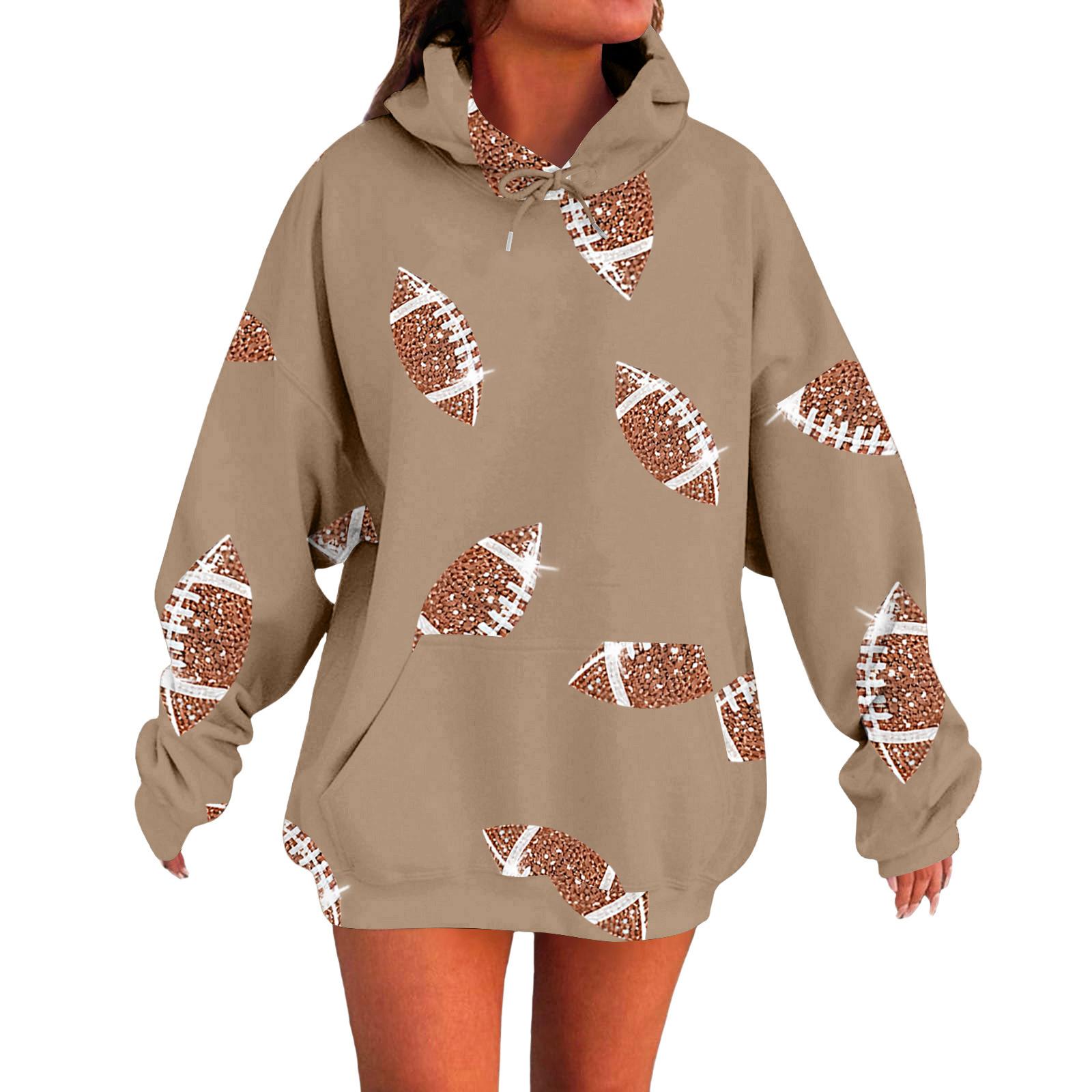 

Ladies Loose Comfortable Casual Fashionable Rugby Print Hooded Sweatshirt XXL