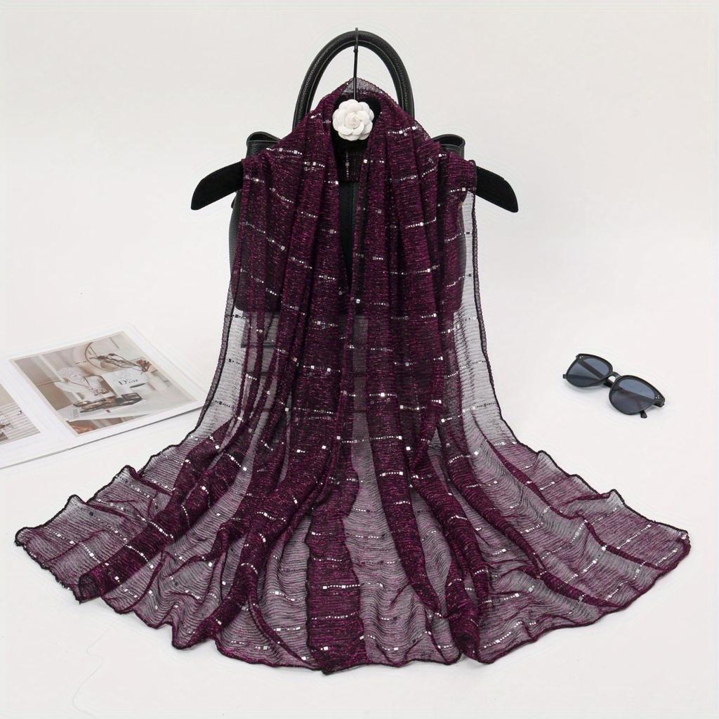 1 Stück Frühling und Herbst Damen Hoch elastische Paillettenketten Schal, Dochtsilk Langes Tuch, Indisches Tuch, Schiebesilktuch