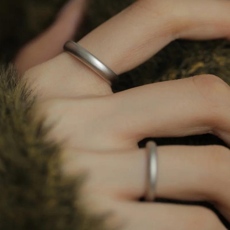 PONYKISS  Sterling Silver Minimalist Frosted Round Rings for Lovers' Trendy Adjustable Fine  Geometric Accessories