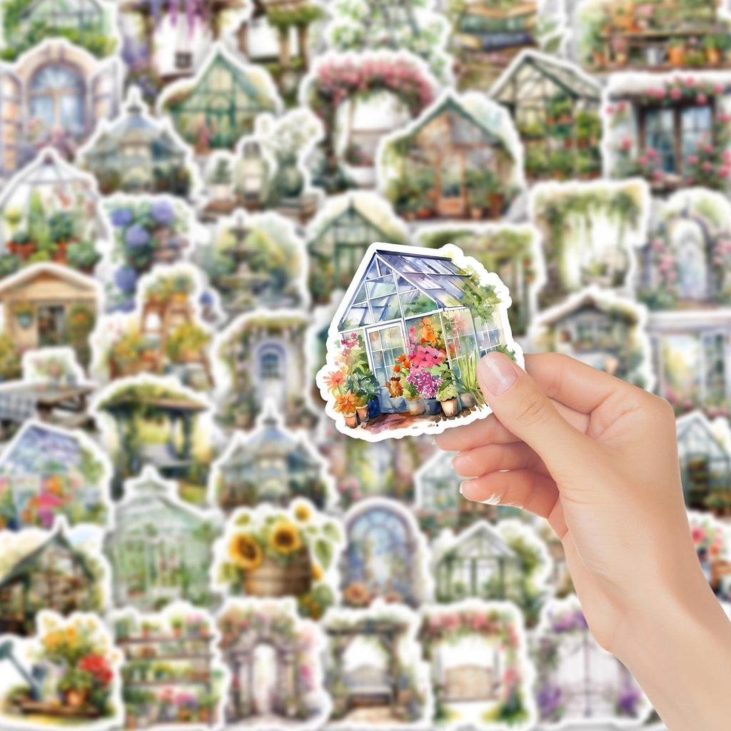 50 Watercolor Garden Cottage Stickers for Luggage and Notebooks - DIY Decorative Graffiti