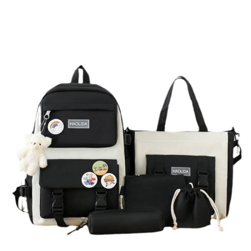 Backpack Four-piece New Schoolbag Simple College Style Backpack Large Capacity Oxford Cloth