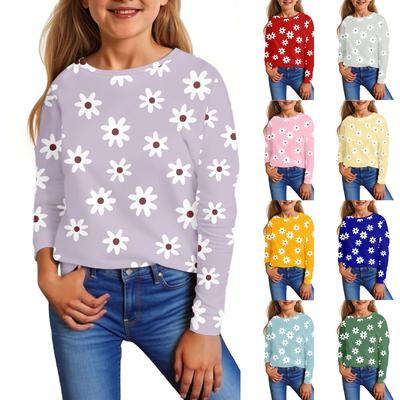 Children's Long Sleeve Tops Casual Print T Shirt Round Neck Pullover Blouse