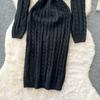 Autumn Winter Women Casual Full Sleeve Twist Knitted Sweater Short Pullover Sheath Dresses