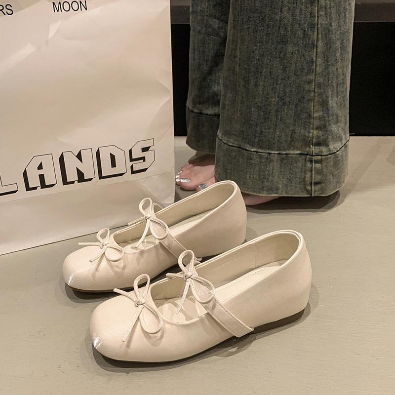 Sweet bow square head ballet single shoes women's autumn new fashion versatile one-pedal shallow mouth Mary Jane shoes