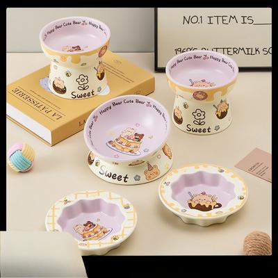 Slanted-mouth Cat and Dog Ceramic Bowls with High Legs and Neck Protection To Prevent Spilling. Cat and Dog Pet Bowls with A Wide Opening.