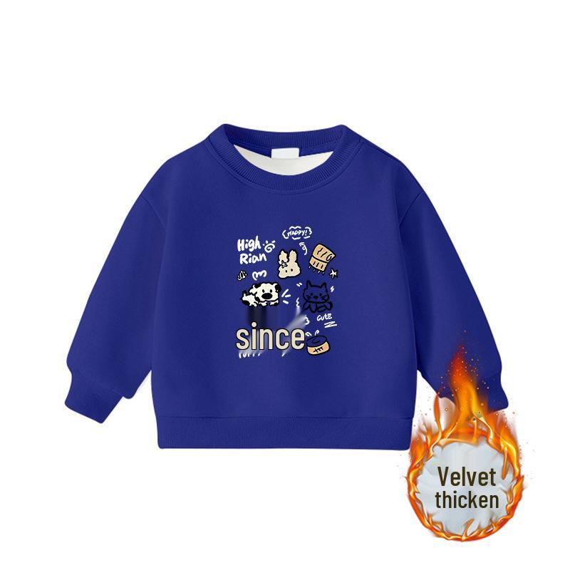 Child's Warm Cartoon Sweatshirt: Velvet, Thick, Long-Sleeve, Winter-Ready, Korean Casual Style—No Hood