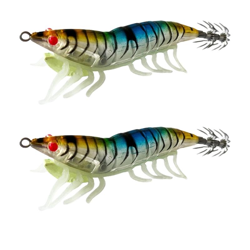 Fishing Lures Shrimp Lures Baits Glow Jig Hook Glow Squid Jig Artificial Baits Cuttlefish Hook with Rings Bead