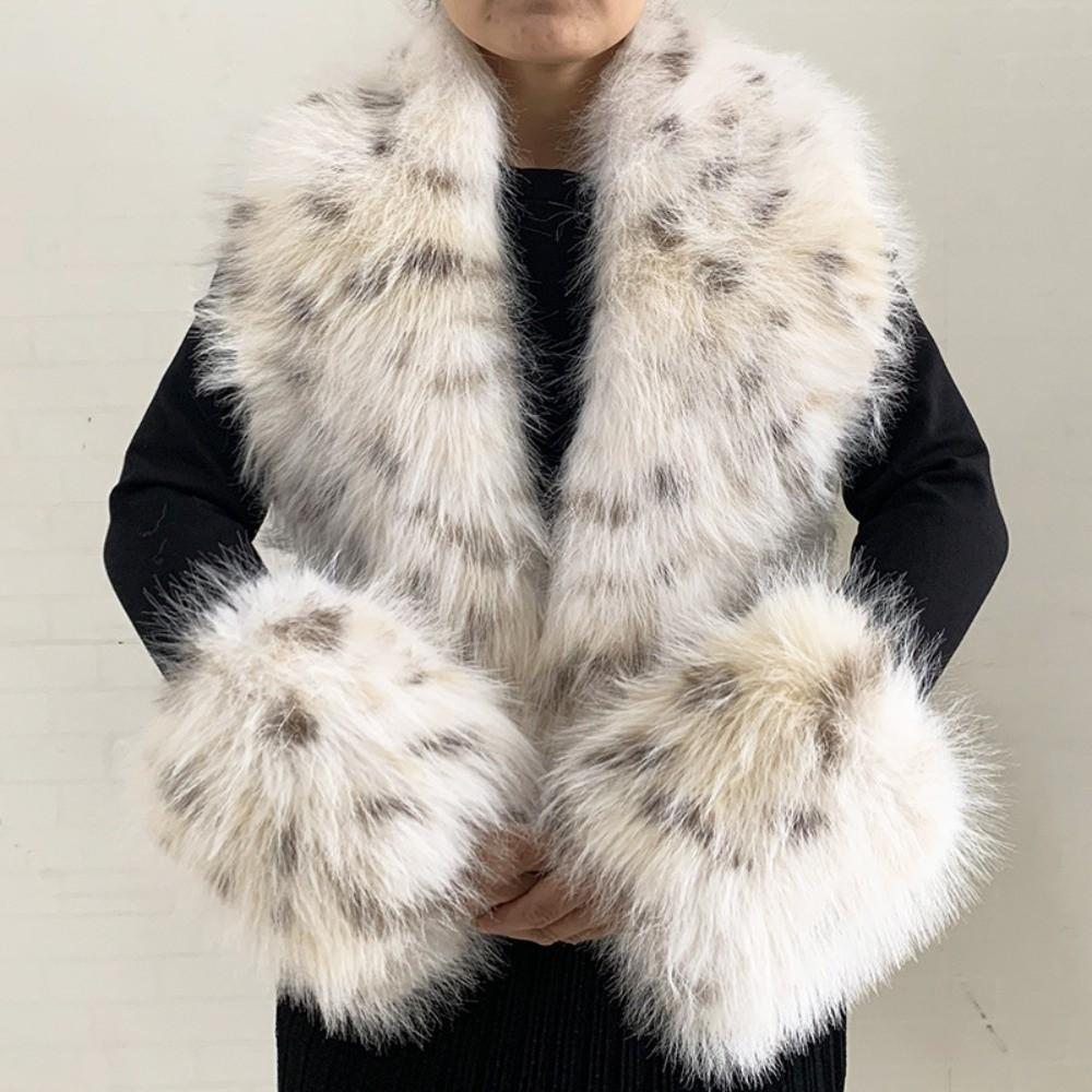 Oversized Fur Cuff Set V Shape Fur Trim Accessories Fluffy Shawl Collar Wrap Overcoat Matching