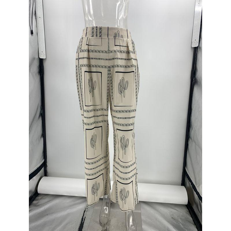 

New Casual Home Wear Set European and American Print Long sleeve Shirts Wide Leg Pants Idle Style Fashion Set Pants XL