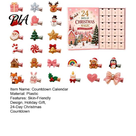 Daily Surprise Hairpins 24-Day Christmas Hair Clip Advent Calendar, Girls Countdown Box with Holiday Gift for Daughter 24 Cute Hairpins, Party