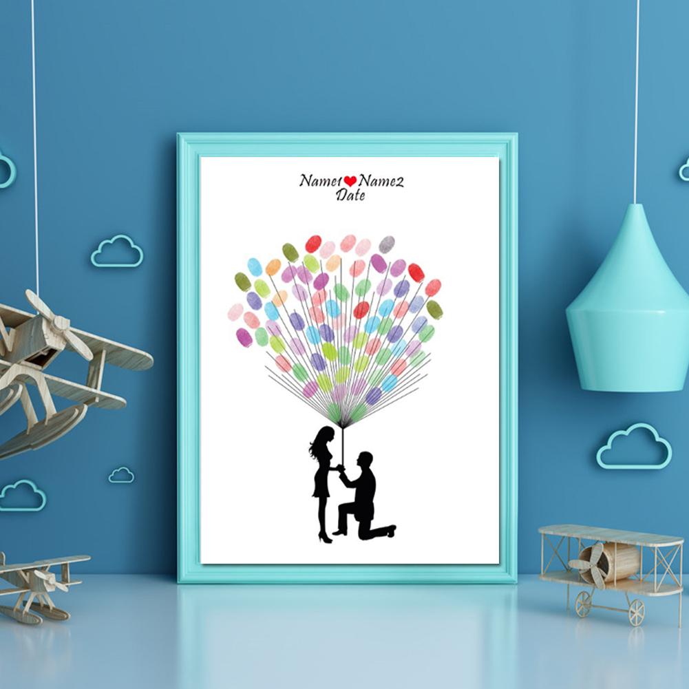 DIY Groom and Bride Pattern Fingerprint Guest Signature Guestbook Painting Wedding DecorationHK208