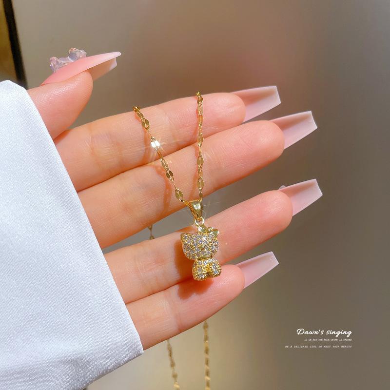 Luxury Kitten Cute Same Exquisite Micro-Inlaid Necklace Women'S Fashion Trend Collarbone Chain