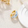 Blue Flower Enamel Drip Oil Ring Vintage Chinese Style Blue and White Porcelain Ring Elegant Adjustable Irregular Opening Ring
