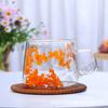 Double Wall Glass Cup with Dried Flower Petal Design, Clear Glass Mug for Tea, Coffee And, Home Kitchen Drinkware