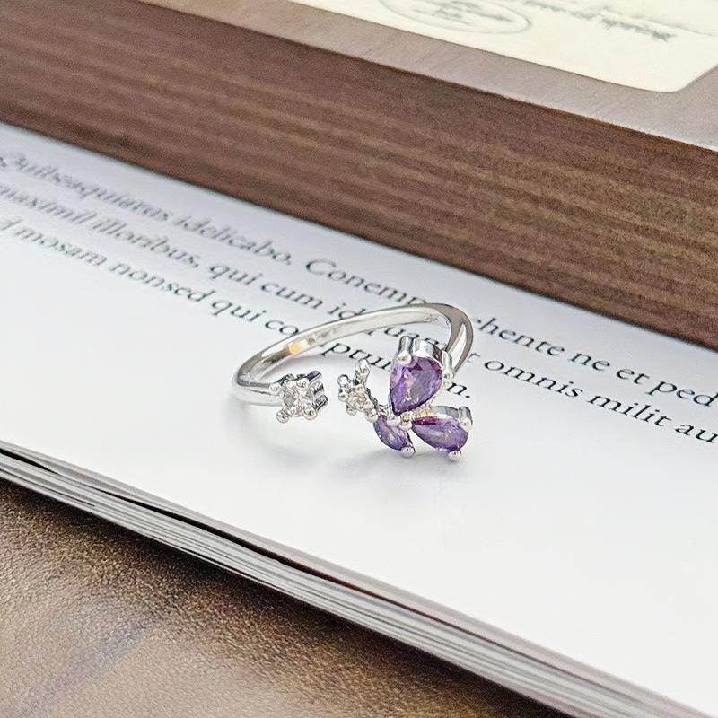 Enamel Dripping Oil Butterfly Series Zir*****Pen Ring Niche Design Light Luxury High Sense Personality Ring Woman