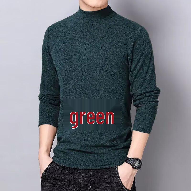 Men's Double-Sided Velvet Half-High Collar Long-Sleeve Black T-Shirt for Autumn and Winter