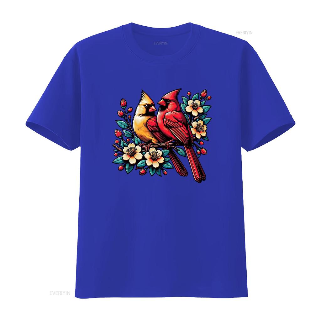 Adorable Red Cardinal Pair on Blooming Branch Spring Lovers T Shirt vintage Washed Comfortable designer clothes Slightly