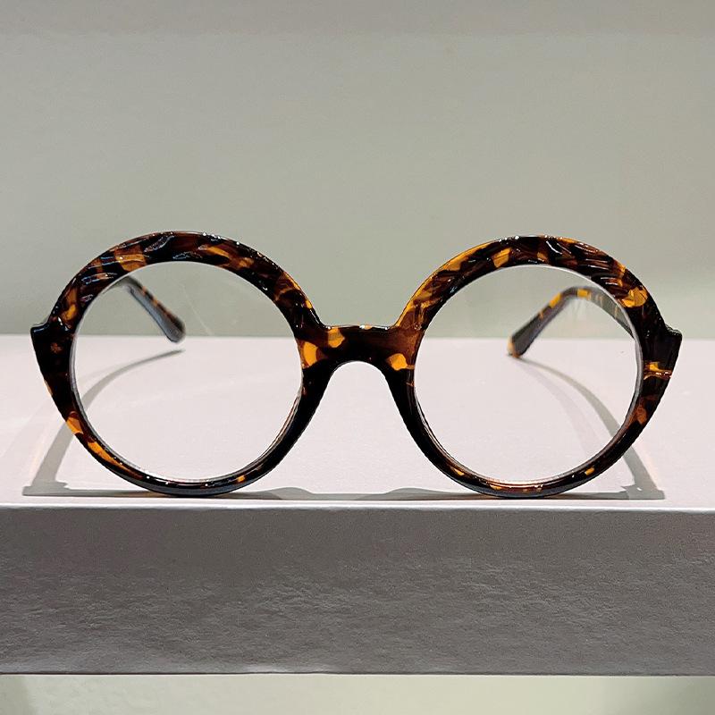 Chinese Style Retro Floral Print Anti Blue Light Glasses Large Round Frame Flat Mirror Oversized Trendy Retro Leopard Glasses