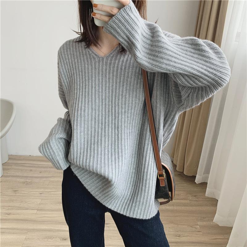 Loose and Lazy Wind Soft Waxy Pit Strip Sweater for Women's Autumn and Winter New Korean Version Solid Color Knitted Pullover Bottoming Shirt for