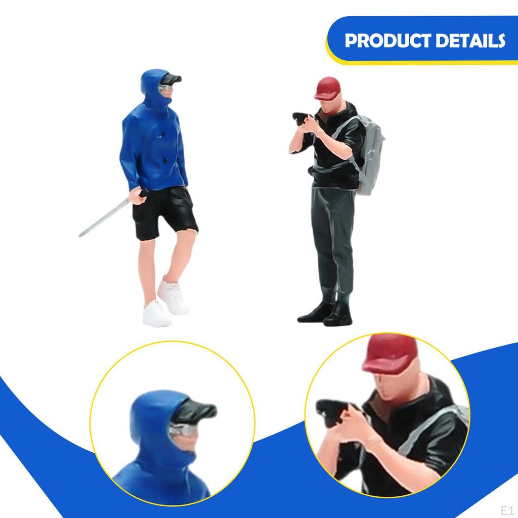 2 Pieces 1:64 Scale Figures Tiny People Model Diorama Scenery Resin Hiking Climbing Figurines
