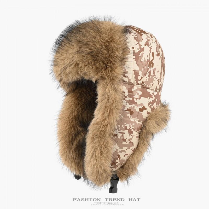 Warm Faux Mink Camouflage Fleece Beanie Hat Men Women Winter Thick Lined Ear Protection Cap Riding Outdoor