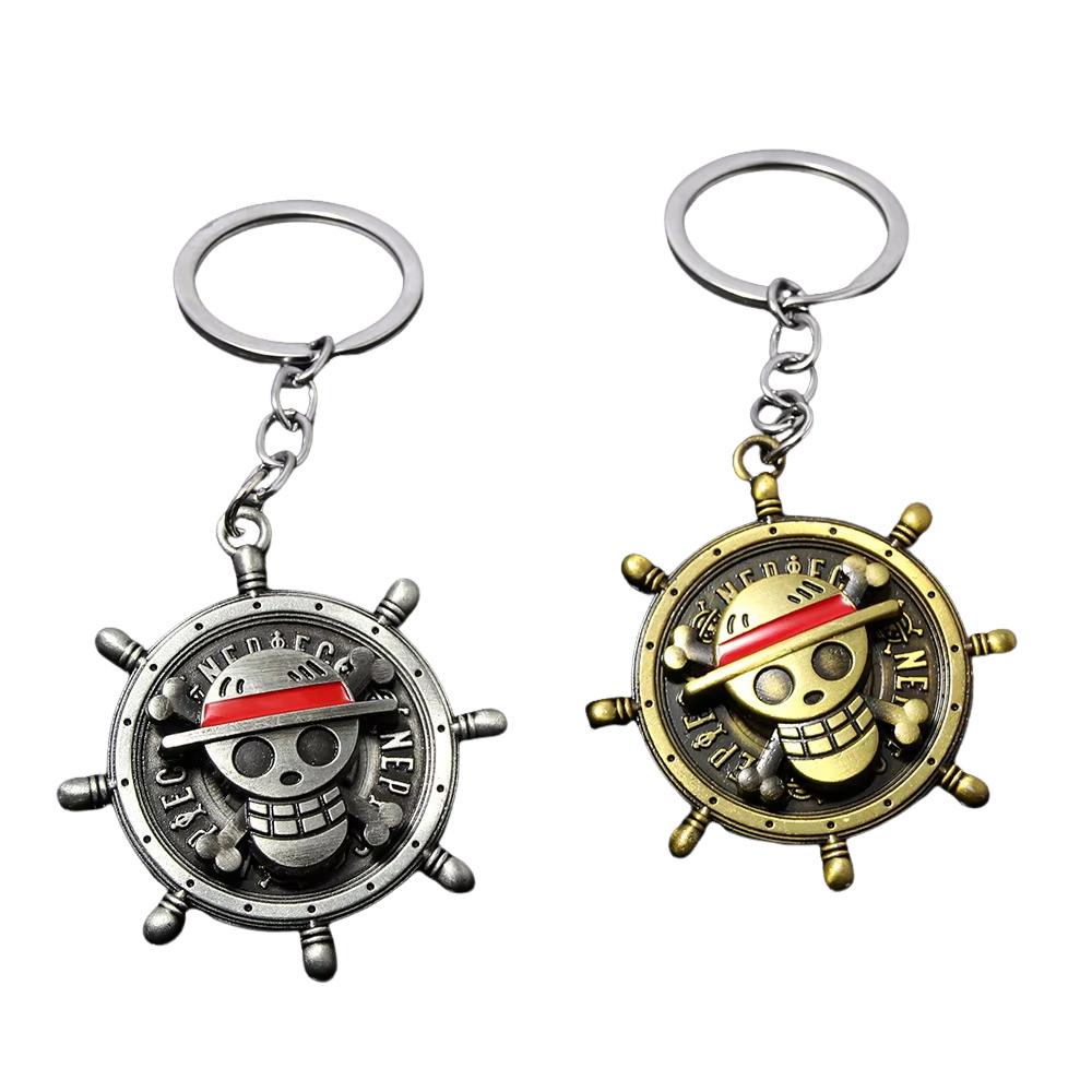 One Piece Luffy Rotatable Skull Keychain | Vintage Compass Metal Key Ring | Anime Fans Gift for Car Keys