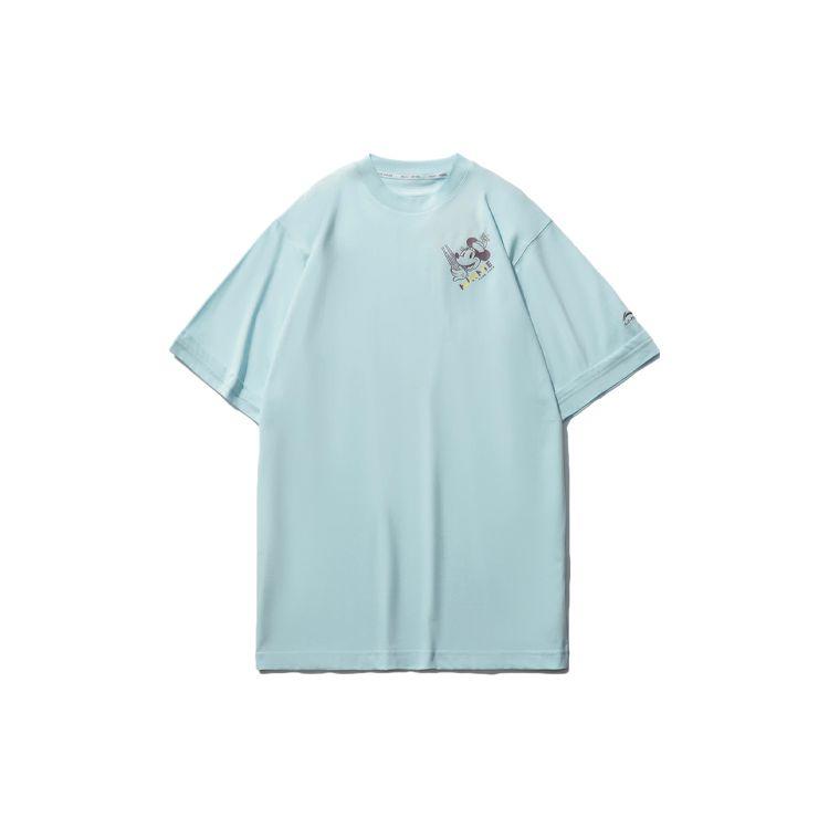 Li Ning X Disney Collaboration Sports Fashion Series Printed Round Neck Short Sleeve T-Shirt Women Tops Light-Blue AHSR214-4