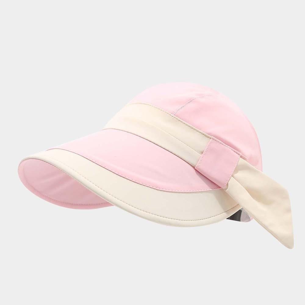 Polyester Wide Brim Sun Cap Portable Women Sunshade Hat Contrast Color Visor Cap  Seaside Vacation