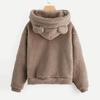 Women Cozy Fleece Pullover Hoodie Long Sleeve Plush Sweatshirt Warm Bear Ear Teddy Hooded