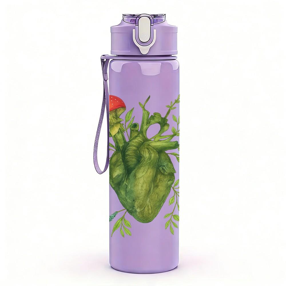 1PC Green Heart Plant Art 750ml Color Plastic Sports Water Bottle Leakproof Flip Straw Lid Suitable for Sports Office Home Use
