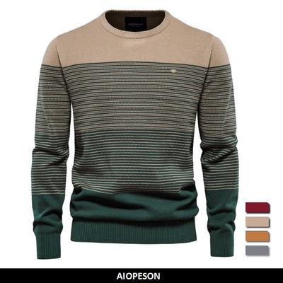 AIOPESON Merk Katoenen Trui Mannen Mode Toevallige O-hals Gestreepte Truien Gebreide Trui Mannelijke Nieuwe Winter Warme Heren Truien