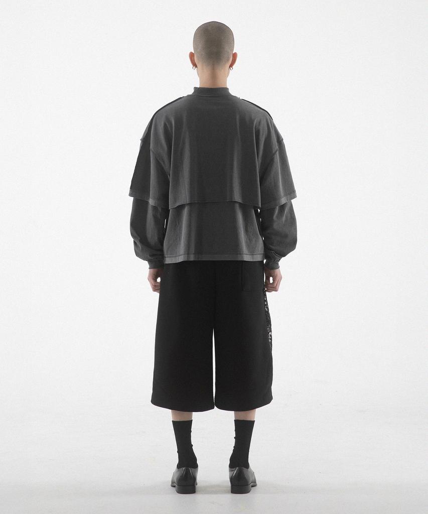 Paensyo Scissors Tuck See-Through 3/4 Pants - Black