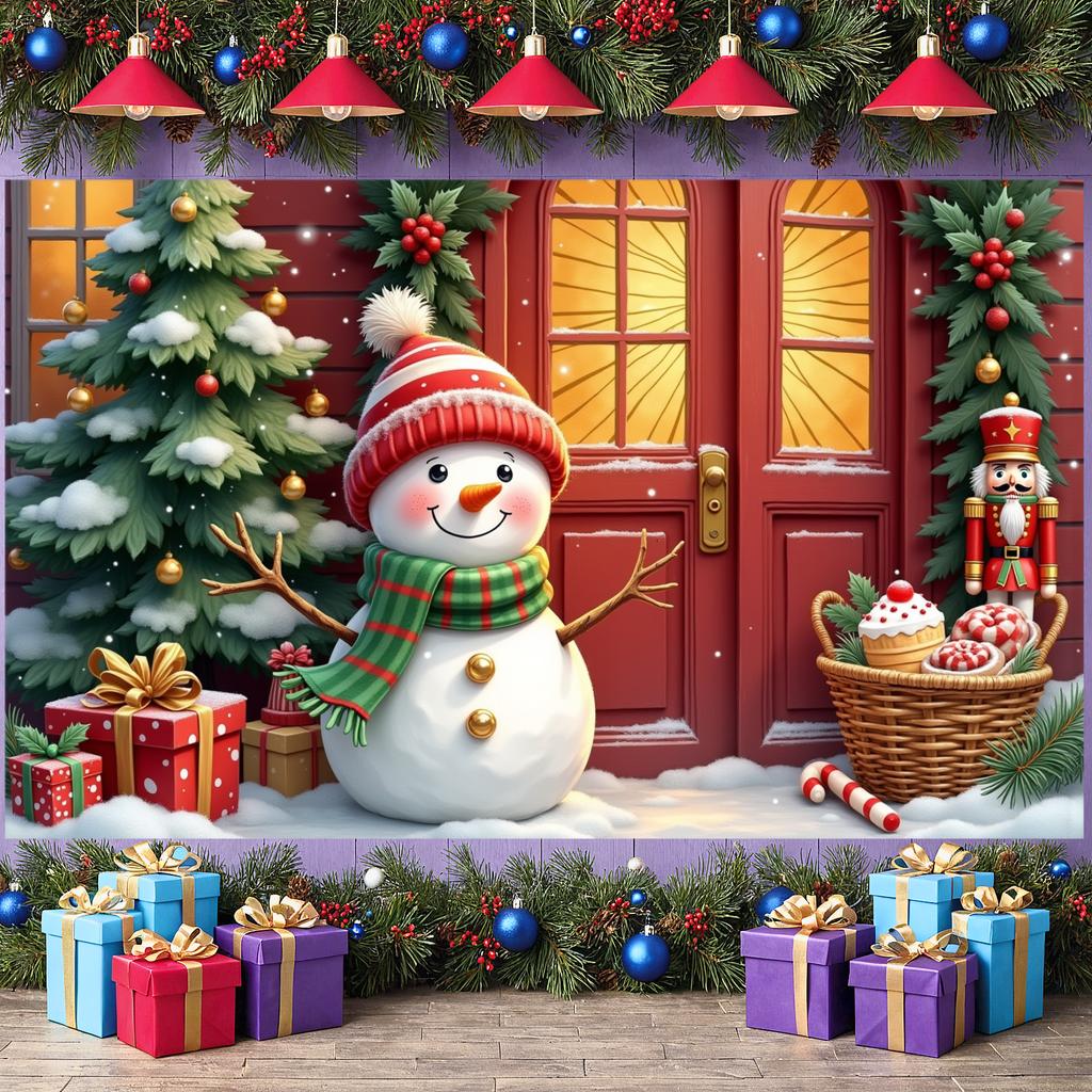 Holiday Background Festive Decor Snowman Backdrop Xmas Backdrop Gift Boxes Christmas Banner For Indoor Celebration Christmas