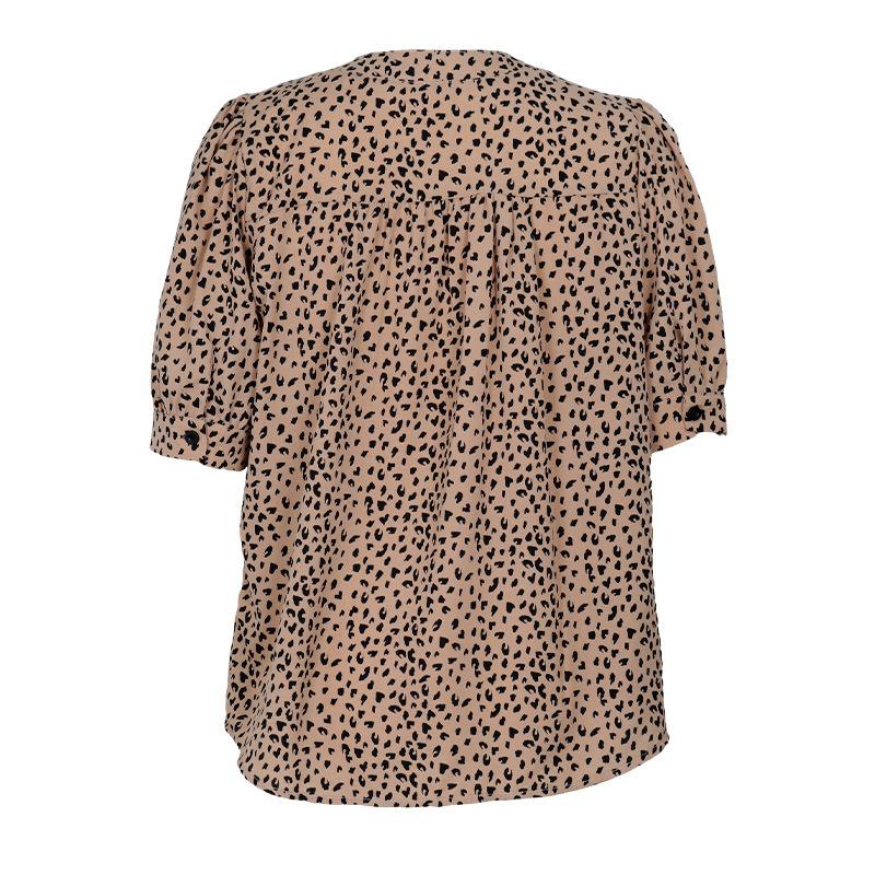 Women's Fashion Casual Summer Spring Leopard Print Short Sleeve V-Neck Blouses & Shirts