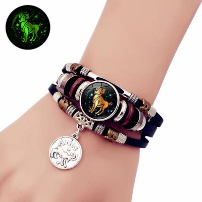 Retro Punk Lederarmband Glow Zwölf Konstellationen Armband für Männer Frauen Schmuck Zubehör
