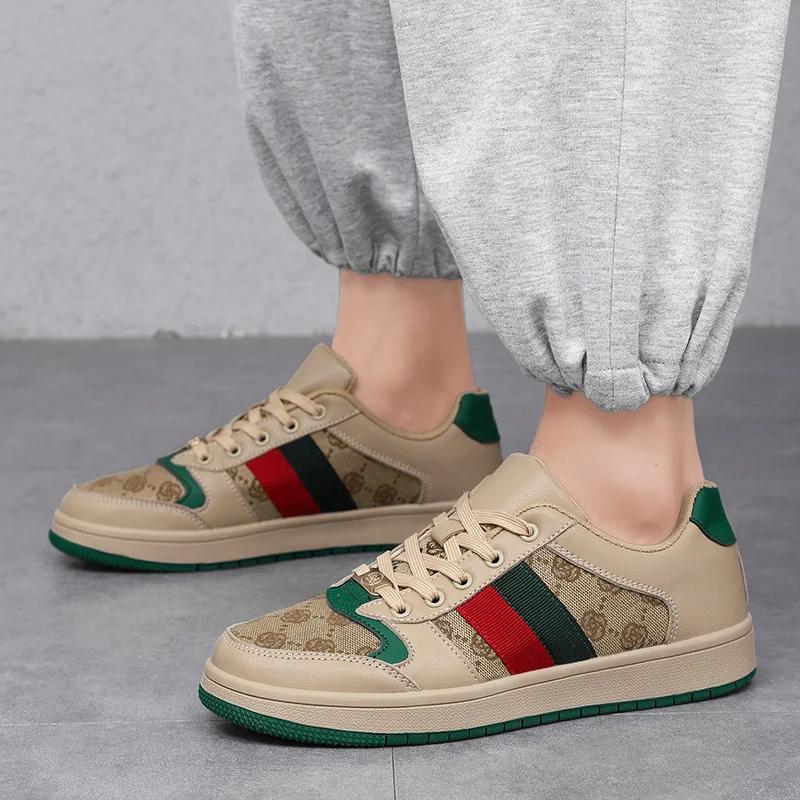 New Designer Men Canvas Casual Shoes Trend Striped Flat Skate Shoes Young Man Loafers